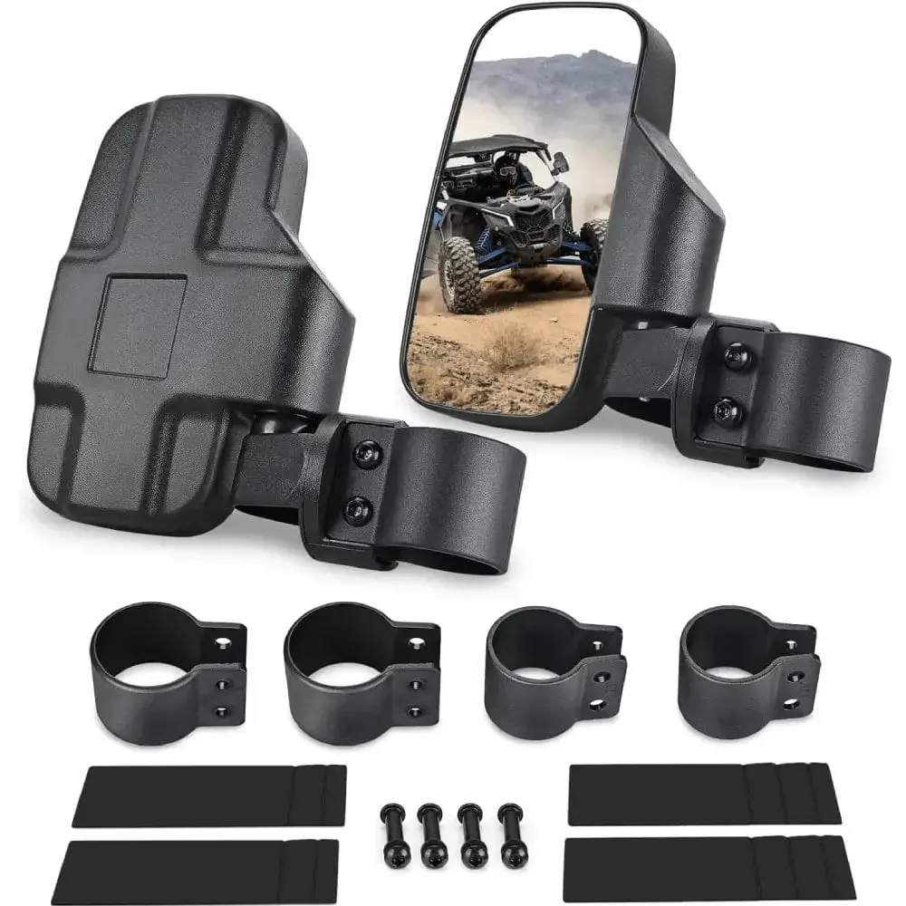UTV Side View Mirrors for 1.6"-2" Roll Bars & Bicycle Accessories, Convex Break-Away Design, High-Impact ABS Housing, Shatterproof Glass, Adjustable, Viking, Polaris Rzr, 3.7X7.5", Convex Lens, Off-Road, Roll Cages, Round Bar, 1.75In Clamps, Off Road Acce