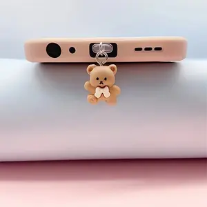Cute Teddy Bear Phone Dust Plug, Kawaii Animal Charging Port Charm, Aesthetic Soft Girl Accessory, Compatible with iPhone & Type-C, Phone Accessories