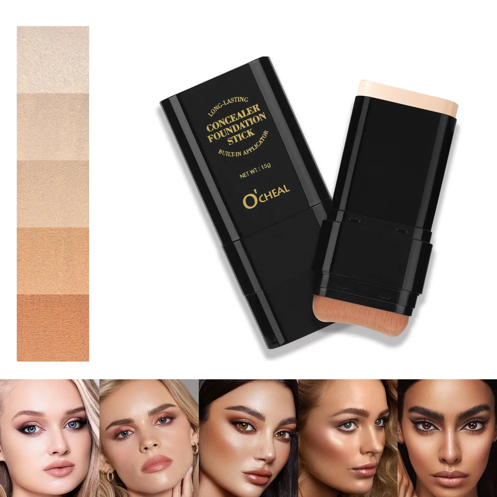 5 Shades Waterproof Foundation Concealer Stick with Applicator Brush - Hide Acne Scars,Suitable for All Skin Types, Lightweight,Daily Makeup,Travel Portable,Highlighter for Acne Marks,Daily Gift Full Coverage Vegan tiktokshopspringglowup