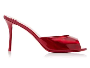 Christian Louboutin Me Dolly 85 Red Patent Backless Sandal Mule Heel Pump
