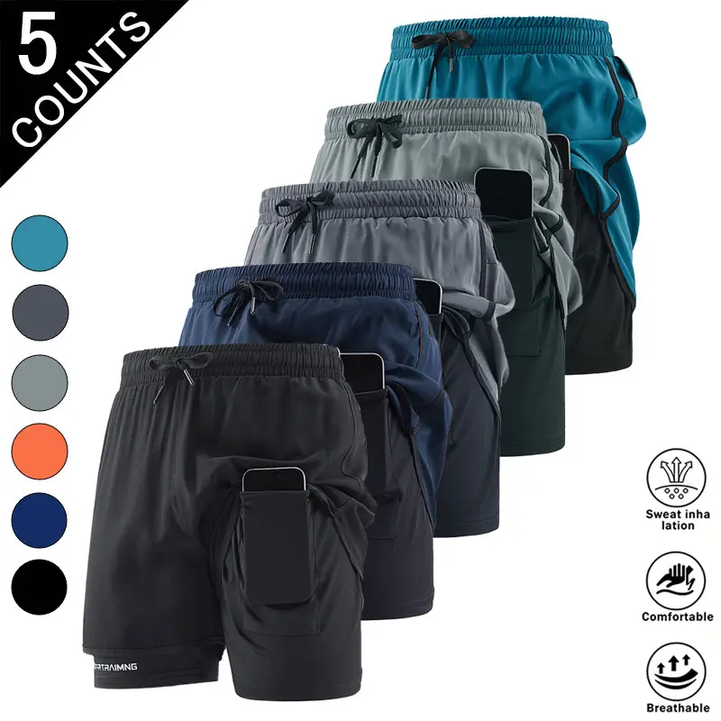 5-Pack Men’s 2-in-1 Quick-Dry Running Shorts with Phone Pockets, Lightweight Breathable Gym Workout Shorts with Liner, Elastic Waist Athletic Training Shorts for Summer, Fitness & Outdoor Activities, Gym Shorts, Athletic Shorts tiktokshopspringglowup,summ