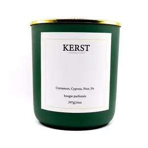 Kerst Luxury Coconut Apricot Wax Candle with Wood Wick 14oz Decor Ornaments Cinnamon Cypress Pine Fir Scented Bougie Parfumée Decoration