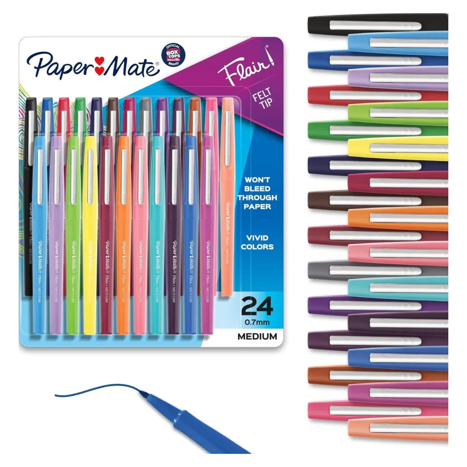Paper Mate Flair Felt Tip Pens, Medium Point, Assorted Colors, 24 Count - Home, Office, Back to School, Teacher Supplies Writing Tools Work Pens