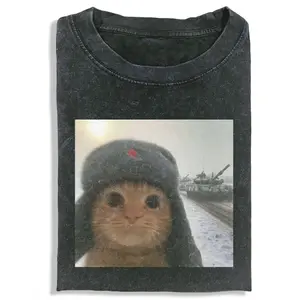 WACKY CAT Unisex Vintage Crew Neck Regular Fit Cotton Fabric Casual Comfort Breathable Short Sleeve Funny T-shirts Fashion Men&Women's Top for Daily Wear 102212