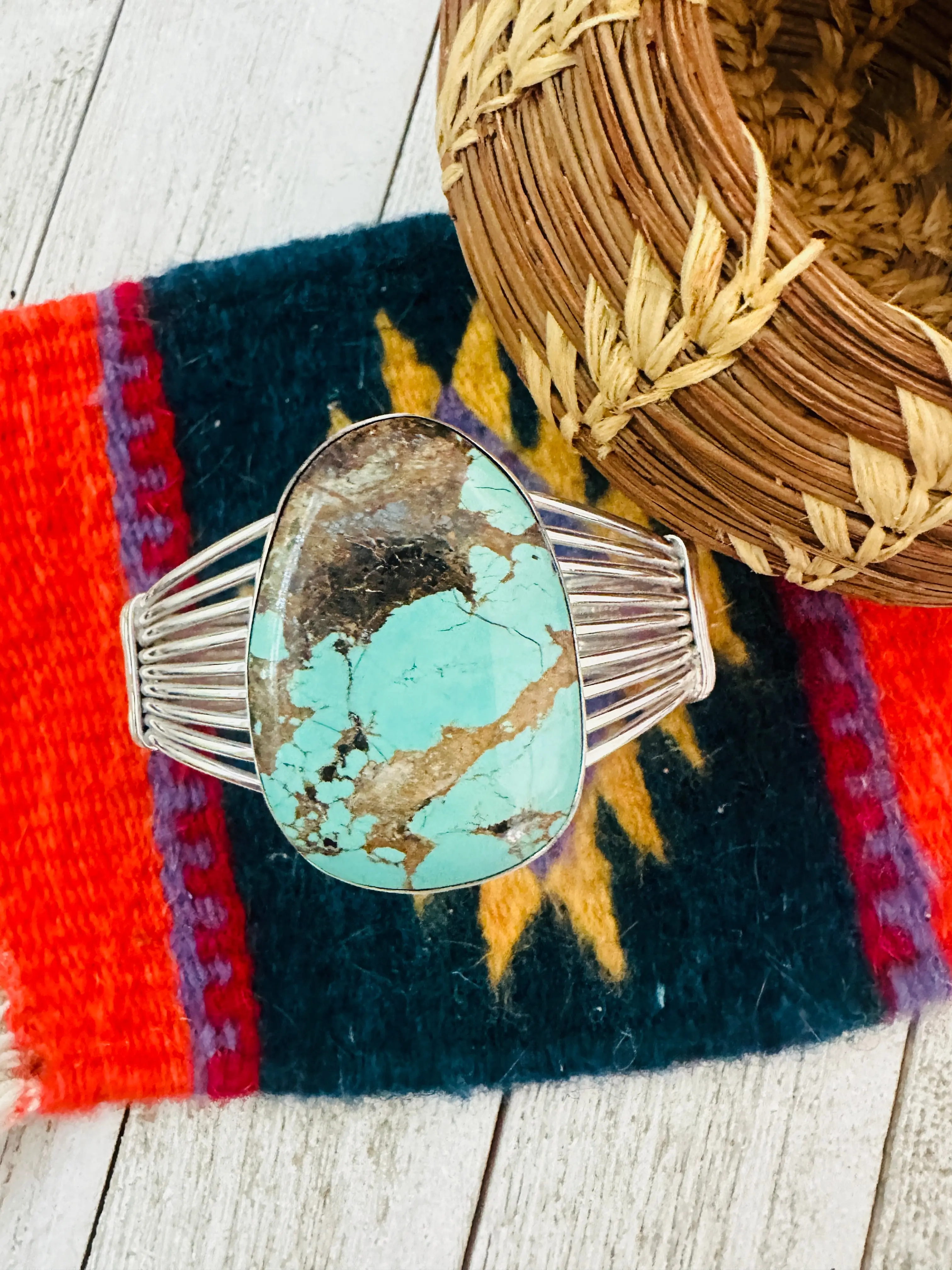 Handcrafted Royston Turquoise & Sterling Silver Cuff Bracelet