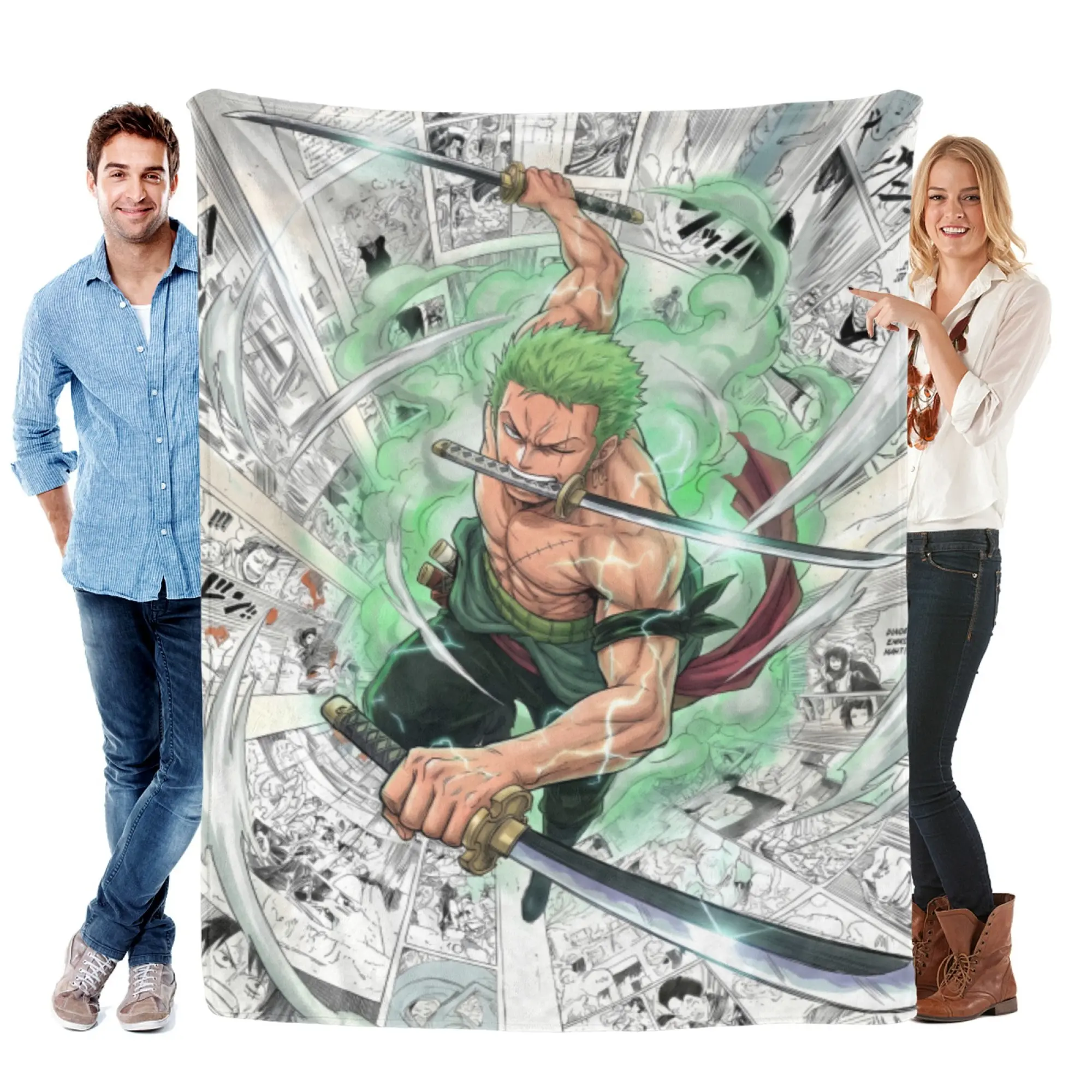 [SummerVibes] TOEI ANIMATION One Piece Zoro Flannel Blanket - Soft, Warm, Lightweight with Vibrant Manga Design, Sofa, Bed, Office, Blanket for Couch