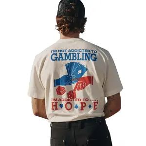 Addicted To Hope Gambling Meme T-Shirt, Funny Retro Cream Graphic Tee, Ironic Casino Back Print Streetwear Unisex Shirt