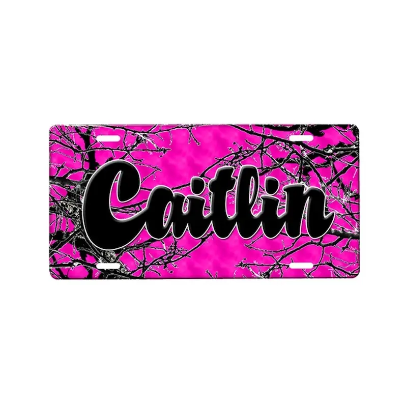 Pink Camouflage Personalized License Plate with Custom Background Options