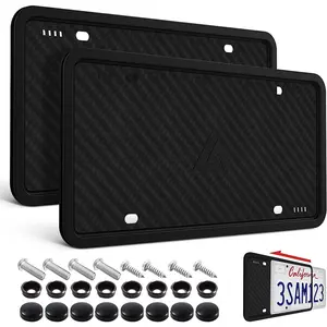 Silicone License Plate Frames 2 Pack Black Side-Opening License Bracket Holder Rustproof, Rattle Proof & Weatherproof Universal