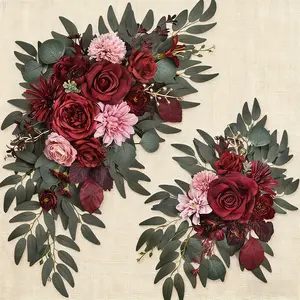 [Burgundy Wedding Reception] 2pcs Artificial Burgundy Wedding Arch Flowers for Welcome Signs And Decorations