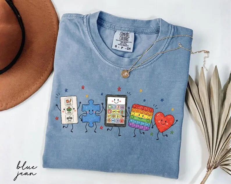 Comfort Colors Autism Doodle Characters TShirt, Neurodiversity Tee, Inclusion T-Shirt, Autism Support Gift, SPED Teacher TShirt, Autism Mom Gift
