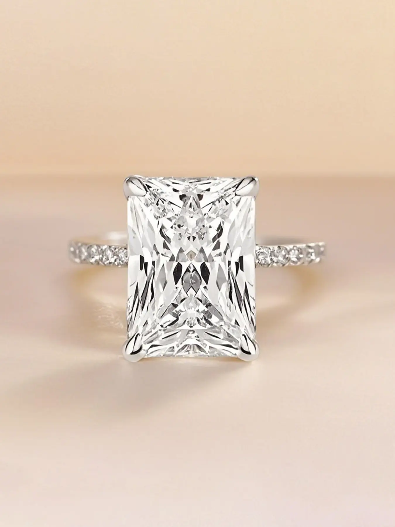 4 Carat Radiant Cut Cubic Zircon Ring, Princess Square Four Prong Setting, Women's Engagement Proposal Promise Ring, Valentine's Gift