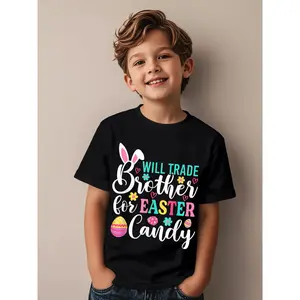 Will Trade Brother For Easter Candy Easter Day Funny Awesome Graphic Kid T-Shirt Casual Kid T Shirts Street Style Tops Tees for Kid