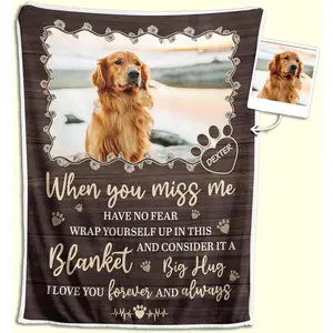 Personalized Dog Memorial Throw Blanket with Pet Photo, Sherpa & Microfiber, 60" x 80", Beige, Customizable with Pet Photo