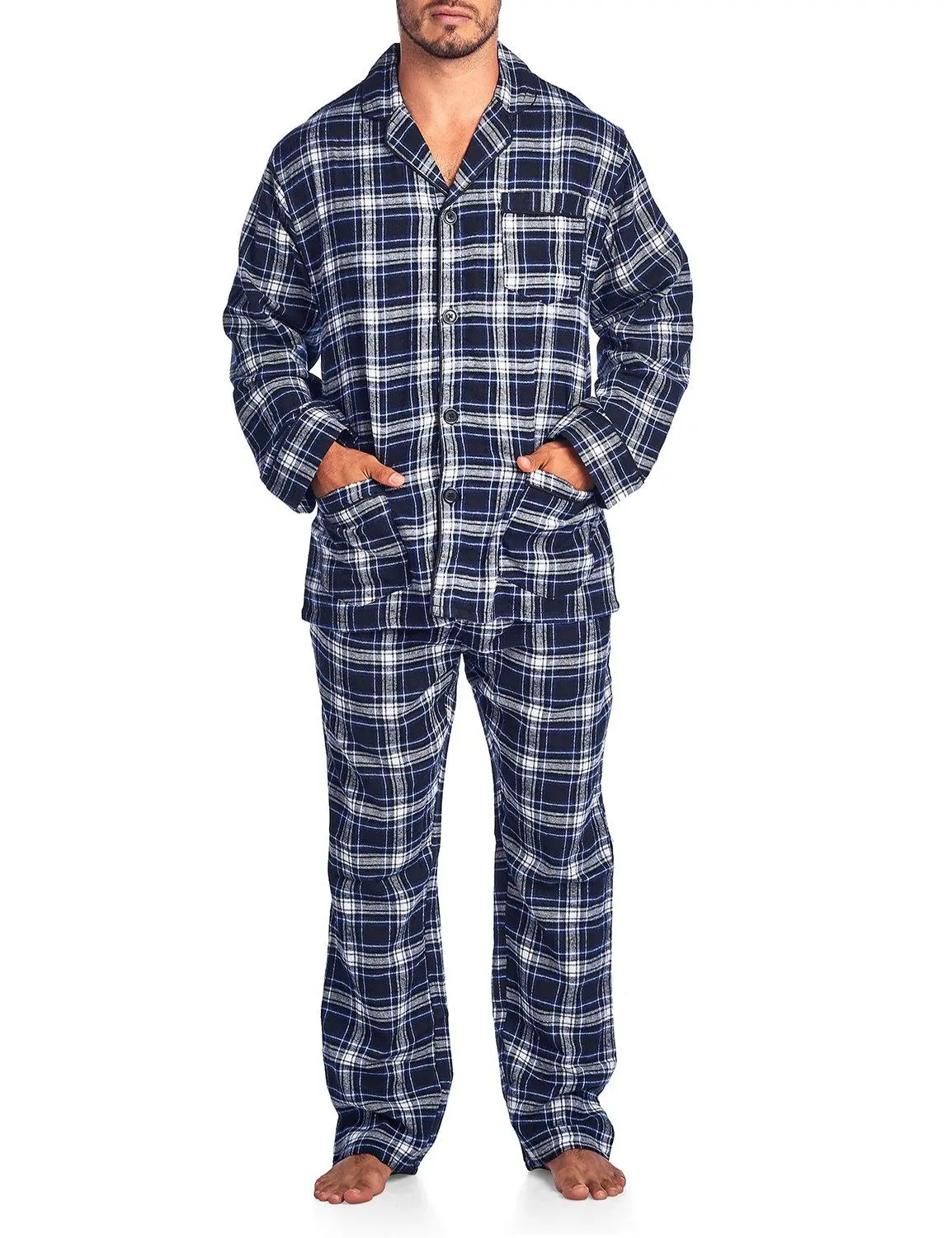 Ashford & Brooks Men's Plaid 2-Piece Comfy Sets, Stylish Flannel Sleepwear in a Soft Cotton-Polyester Blend Fabric, Checked, Classic, 1 Chest Slip Pocket, Elastic Waist, Shirt, Pajama Set, Menswear, Sleeve, Long, Long Sleeve, Pyjamas, Pants, Pajamas Sets