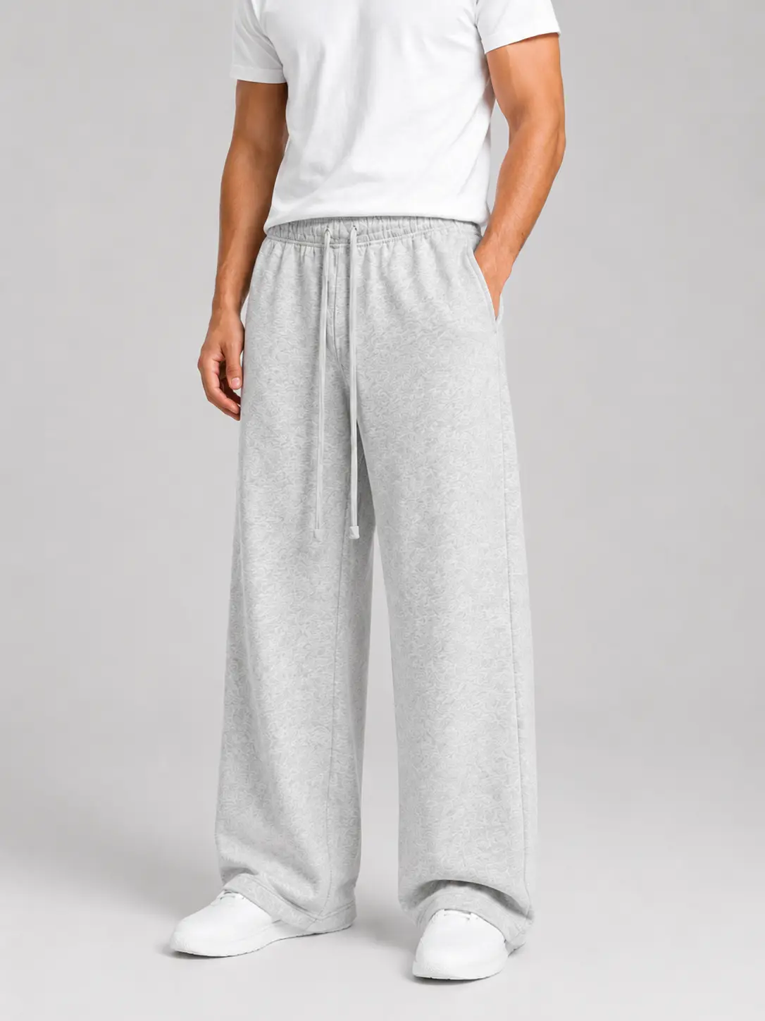 Men's Light Gray Cotton Baggy Pants - Casual Gym Trousers, Athleisure, Relaxed Fit, Ankle Length, Open Bottom Straight Leg, Lightweight, Pockets, Yoga Workout Lounge Bottoms, Baggy Men's Pants, Side Pockets, Plain, Cold Wash, All Seasons, Loose-Fitting