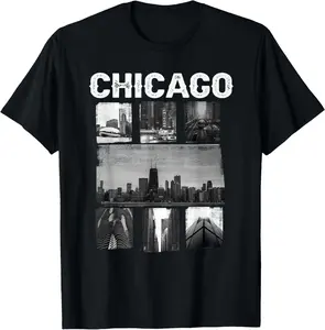 100% Cotton Illinois Chicago Skyline Chi Town T-Shirt