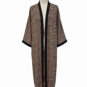 Leopard Print Open Front Kimono Abaya – Casual Modest Cardigan