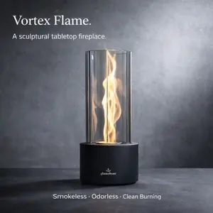 Tornado Flame Tabletop Ethanol Fireplace – 3-Panel Glass, Smokeless & Odorless, Modern Indoor/Outdoor Decorative Fire Pit
