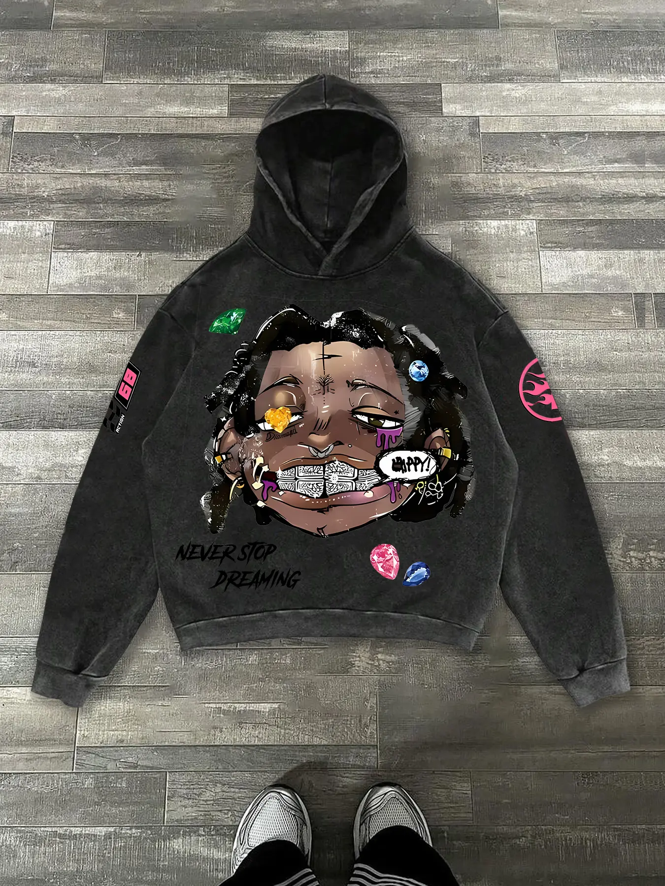 Men's Fashionable Street Graphic Character Print Hoodie, Loose Casual Long Sleeve Hooded Sweatshirt for Fall & Winter, Men's Clothes for Daily Wear