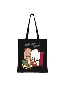 1 piece Dudu Bear And Bubu Panda S Movie Time Together Reusable Double Sided Canvas Tote Bag with Fixed Shoulder Straps Unlined No-Closure Handbag High-Capacity Versatile Tote Fashionable Casual Bag for Shopping Cat Lovers Gift