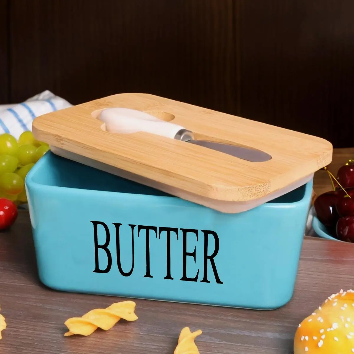 Large Capacity Ergonomic Ceramic Butter Plate Set with Lid - Lead-Free Durable Knife, Scratch-Free Filament Silicone Seal, Storage, Everyday Dishwasher-Safe Easy-Clean Kitchenware for Safer Eating Environment, Ideal Gift for Butter Lovers, Kitchen Organiz