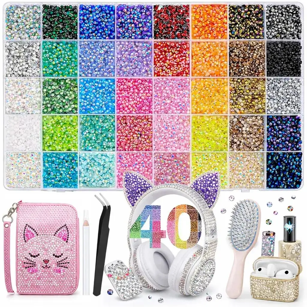 40 Color with 40000Pcs Jelly Rhinestones synthetic beads With Kit for Bedazzling 3mm Multicolor synthetic beads Resin Flatback beads for Art Bedazzler Kit for Crafting Book Shoes Nail Art Glitter Decorative Nails Glam Pack Glitter dad gifts daug