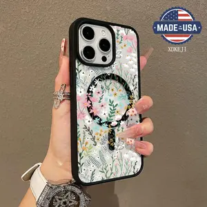 Floral Pattern Premium Magnetic Phone Cases for iPhone 16 15 14 Pro Max 13 12 11 Plus Smartphone Shockproof Protection Acrylic Cover Cellphone Protective magsafe magnetic case Aesthetic Resistance Casing Silicone Screen Protector Flower
