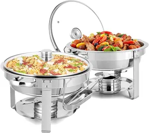ROVSUN 5Qt 2/4/6/8 Packs Roll Top Chafing Dish Buffet Set, Stainless Steel Chafers for Catering, Rectangular Buffet Servers and Warmers Set with Glass Window for Parties, Banquet, Wedding, Full Size