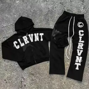 Y2K New Letter Embroidered Hoodie Set — American vintage loose-fit women’s two-piece tracksuit featuring a casual hip-hop Harajuku hoodie