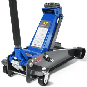 Cric idraulico da pavimento 3T profilo basso compatto – doppia pompa, tampone in gomma – altezza 75-127mm (min), 460-505mm (max) – struttura resistente – per auto, SUV, officina – colori: arancione/blu/giallo
