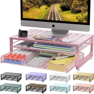 Computer  Stand Riser, Desk Organizers and Accessories with Drawer, Office Desk Accessories & Workspace Desktop Organizers Storage for Classroom Office Supplies Decor (Pink)