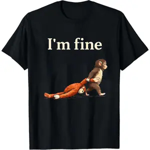 Sad Monkey Punch Meme with an Orange Toy I'm Fine Adult Heavyweight T-Shirt