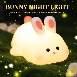 Bunny Lamp,Big Face Rabbit Night Light for Kids, Cute Easter Bunny Gifts, Kawaii Nursery Bedroom Decor, Rechargeable Silicone LED Squishy Night Light Dimmable Warm White,Christmas Gift New Year Gift