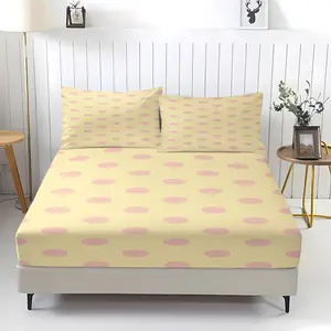 Yellow and Pink Polka Dot Pattern Fitted Sheet,Bedroom Decoration for Teenagers and Adults,Bedsheet Sets Including 1 Bed Sheet and 2 Pillowcases,Non slip Dust Cover Suitable for Bedroom and Guest Room,Suitable for Personal Use or Gift Giving
