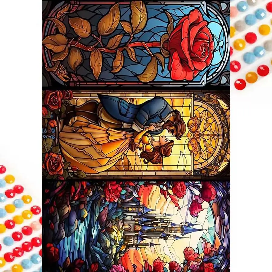 1 piece, 5D, DIY, round diamond painting kit, rose, castle mosaic, diamond art, home decoration, best gift for friends and family, Crafts