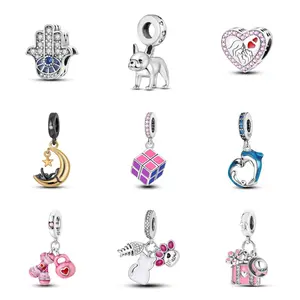 MULA Charms for Bracelets & Necklaces | Sterling Silver & Zirconia Beads | Hamsa Hand, Dog, Moon, Heart, Dolphin & More | Compatible with Pandora and Other Bracelets