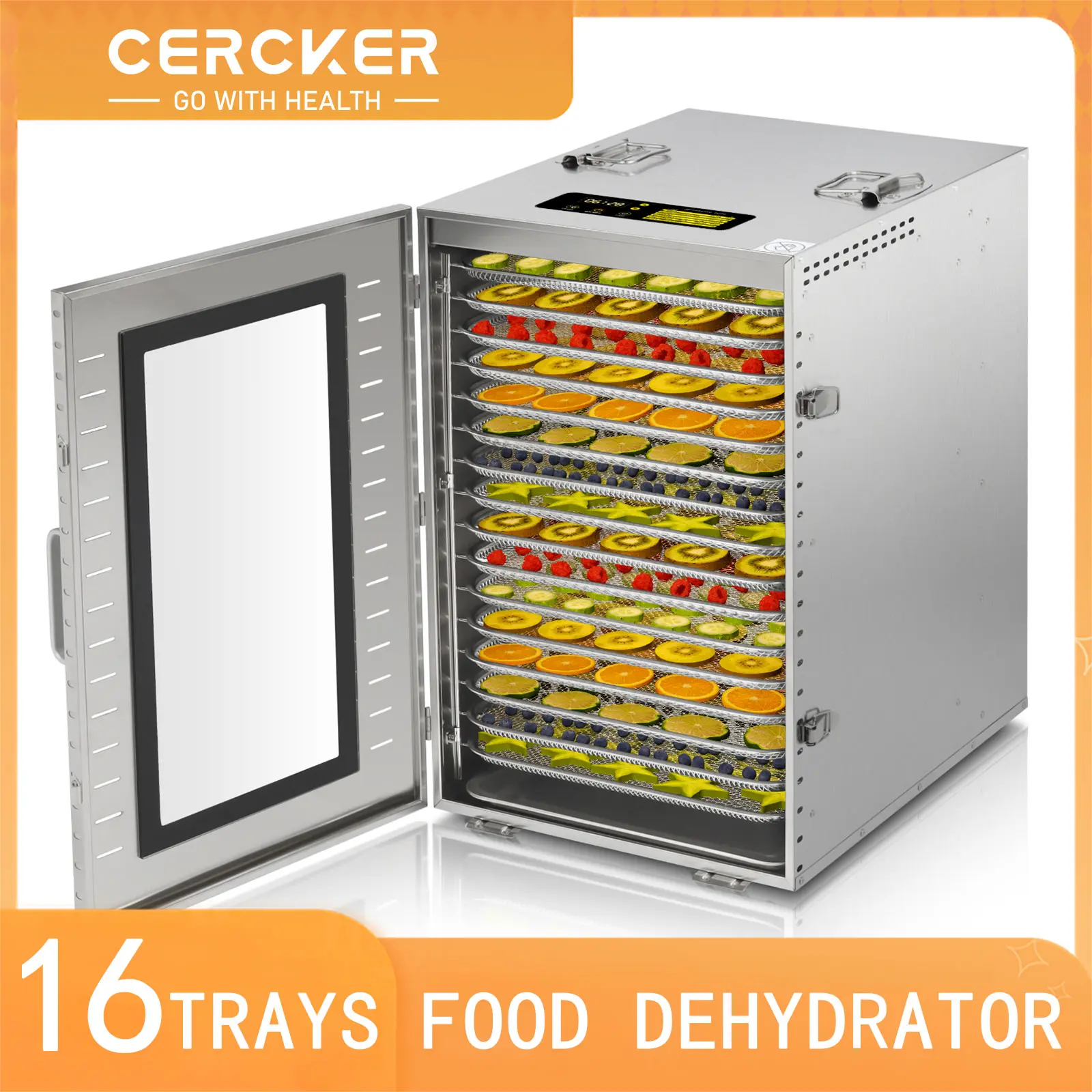 Commercial Food-Dehydrator Machine 16 Trays,27.28ft² Industrial-Dehydrator Large Capacity,70ºF-190ºF Commercial Food-Dryer Machine,1500W Meat-Dryer for fruit,Herbs,Vegetables,Beef Jerky Maker