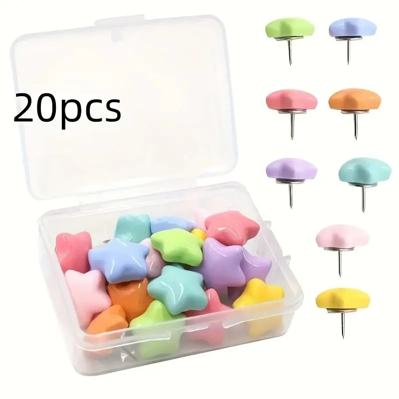 Star Shaped Thumb Tack, 20pcs/set Colorful Vibrant Plastic Push Pin, Multipurpose Decorative Push Pin for Photo Wall, Bulletin Board, Office, School, Home Decor, Adds Playful Touch