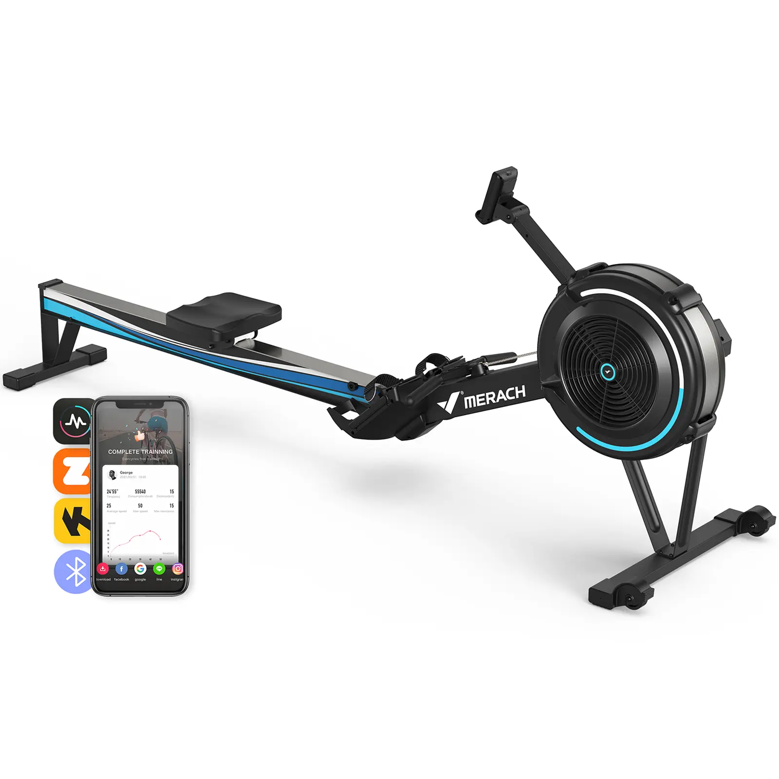 Merach Adjustable Air Resistance Professional Indoor Rowing Machine with Ergonomic Comfort Seat, Performance Monitor & Device Holder, Easy Storage Home Exercise Equipment Home Gym Equipment Summervibes