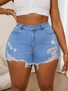 Women's Plus Size Basic Denim Shorts, Fashion Casual Shorts, Casual Summer Wear, Comfortable High Waist Design, Perfect for Daily