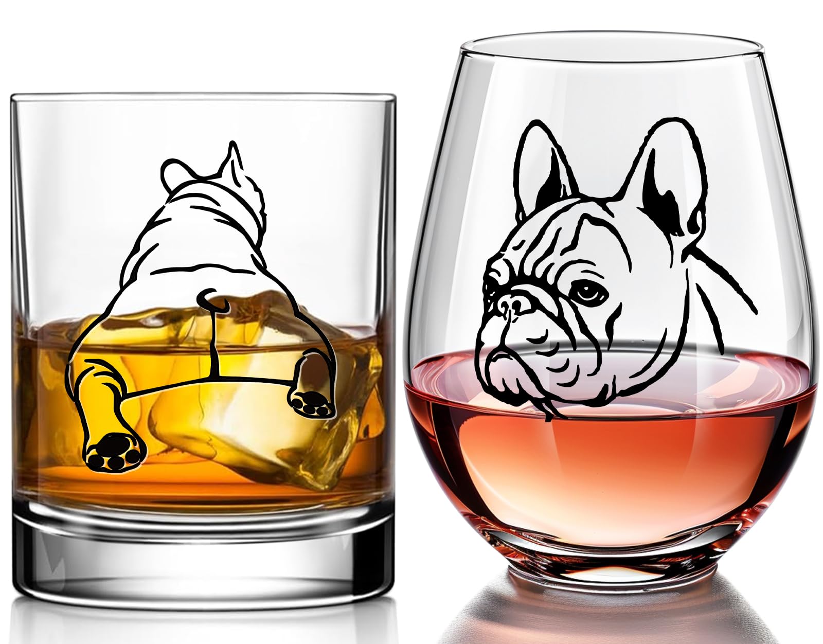French Bulldog Wine Glasses Set 2 - Funny&Cool Bulldog Puppy Dog Gifts for BullDog Lovers - Drinkware Round Indoor