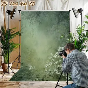 Summervibes 1PC,2D Flat Vintage Green Floral Photography Backdrop, Festival Event Decoration Background Curtain, Photo Background Cloth for Children and Adults, Studio Shooting Prop Background Cloth, Banners, One-Piece,summervibes