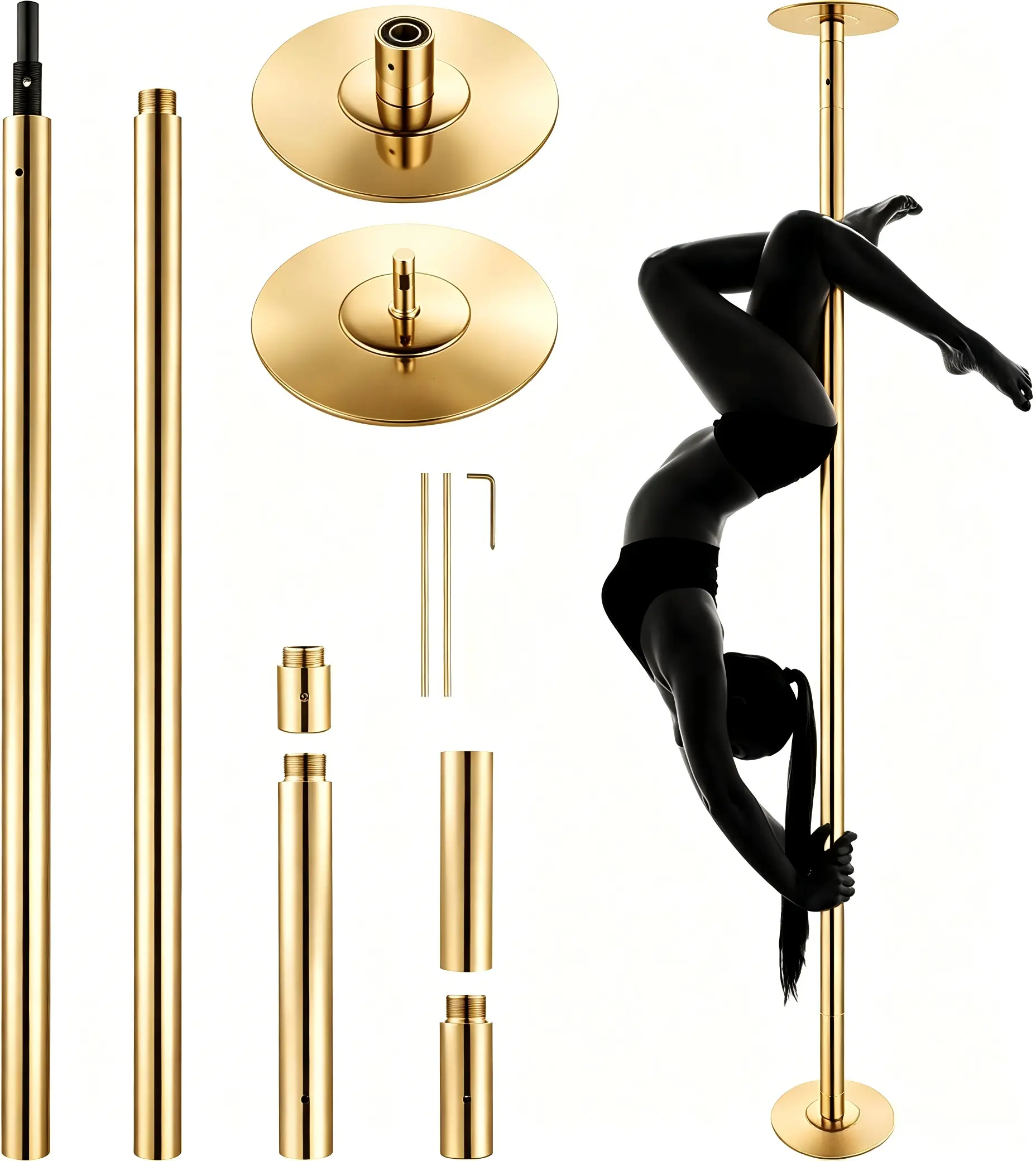 SAYGOGO Professional Dancing Pole Kit - Heavy-Duty Steel, 85 to 108.5 Inches Height-Adjustable, Removable Dual-Mode Spinning-Static, Portable Floor-Protection Dance Equipment with Extension Rods (85 to 108.5 Inches) for Home, Studio, Gymnastics Equipment,