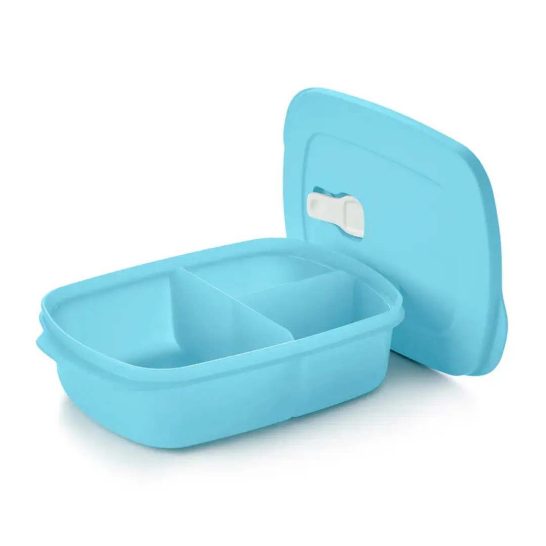 Tupperware CrystalWave Rectangular Divided Container, Durable Plastic Food Preserving Dish with Lid/Cover, 4¼ Cups Capacity