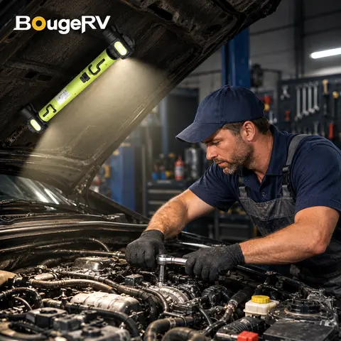 BougeRV Under Hood LED Work Light Bar - 3000LM Magnetic Mount, 5200mAh Cordless Rechargeable, Hooks Included, USB Charging, Single Pack, Practical Mechanic Essential for Cars, Garage Use, Camping Lights
