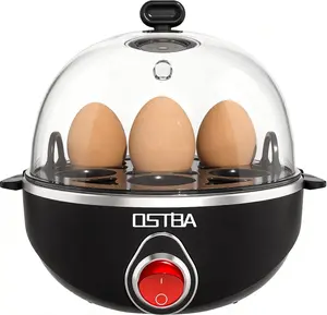 OSTBA Egg Cooker, 7-Egg Electric Boiler with Manual Switch, Overheat Protection, Mini Food Steamer for Soft, Medium & Hard Eggs, Easy to Clean, Portable, Black