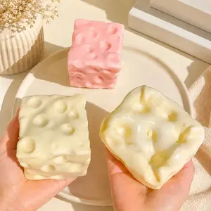 Fully Moldable Non-Rebound Cheese Squishy Soft Gel Stress Ball, Filled with Petroleum jelly Cheese Squishy ,Giant Cheese Block 6&7cm for ASMR Relaxation, Viral Fidget Gift for Anxiety Relief
