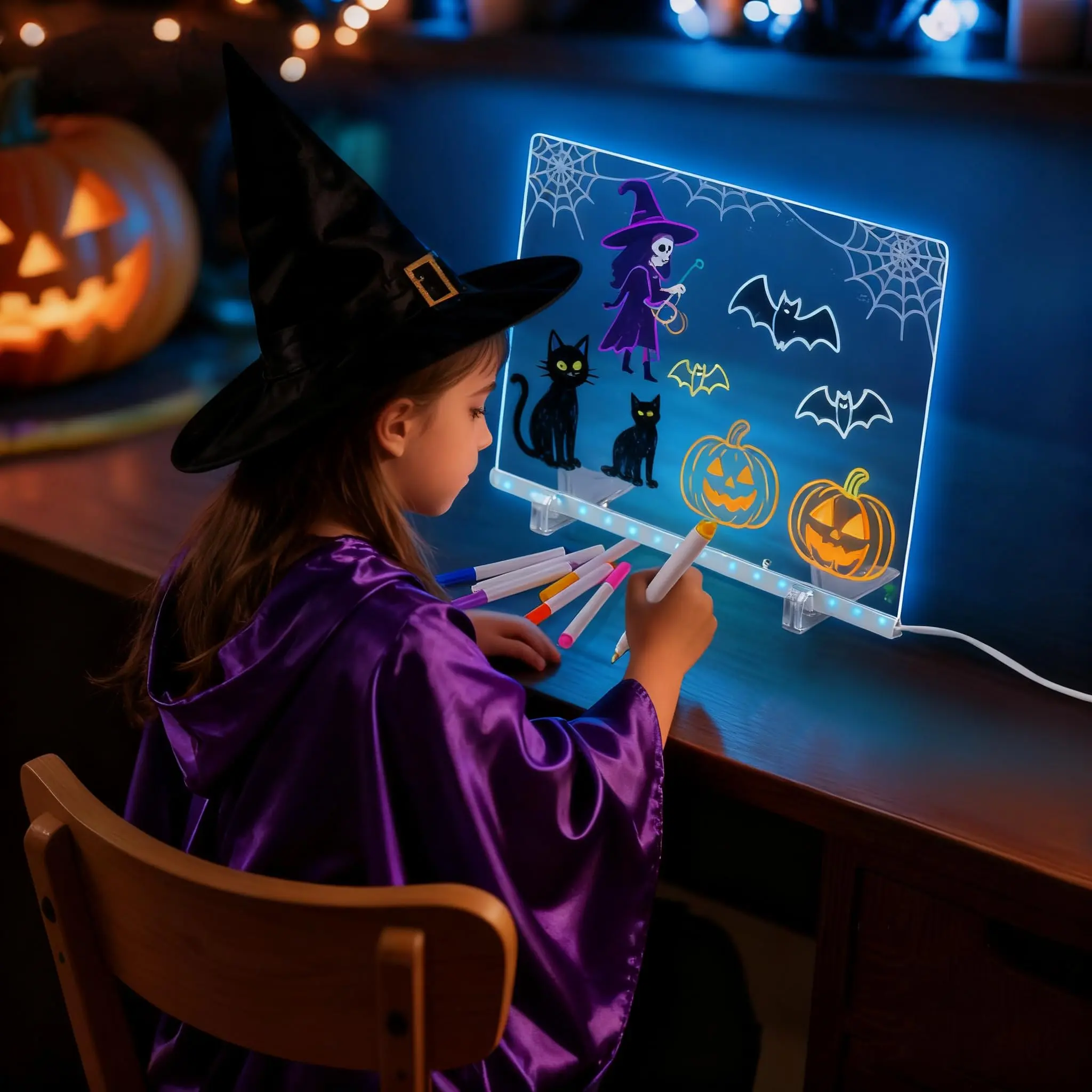 13"x10" LED Note Board with Colorful Lights - Kids' Dry Erase Glow Board with 4 Modes, Stand, 7 Markers, Spray Bottle, Art Supply for Kids, Birthday Gifts for 10–12 Girls, summerwins DIY Painting Toy