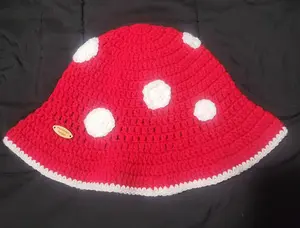 Hand Crochet Mushroom Bucket Hat for Adults - Acrylic Material